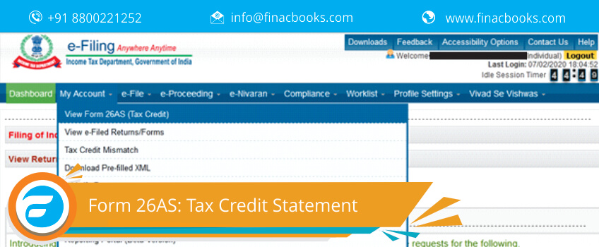Income Tax Form 26as Tax Credit Statement Finacbooks